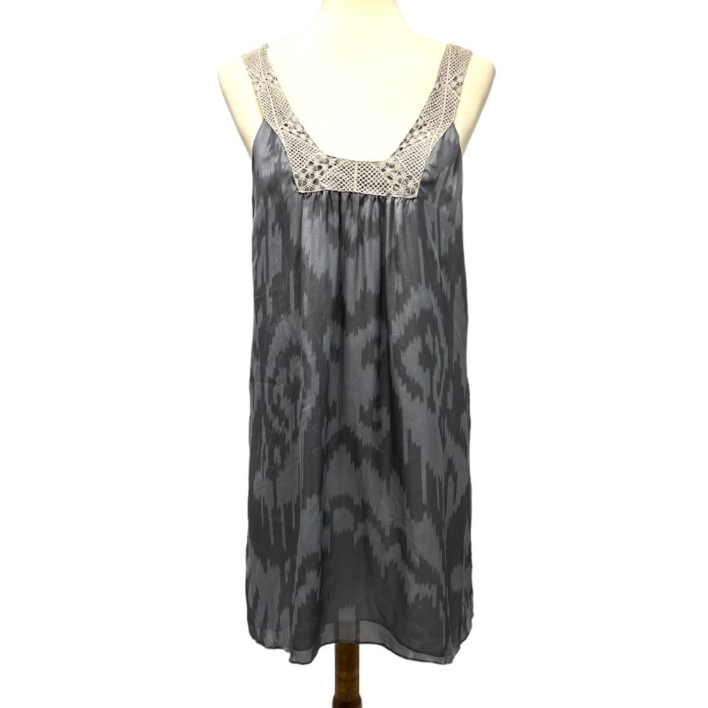 Jenni Kayne Silk Gray Print Square Neck Open Back Dress Womens 8